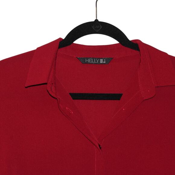 HELLY Deep Red Button Down Blouse Size Large - Picture 2 of 3